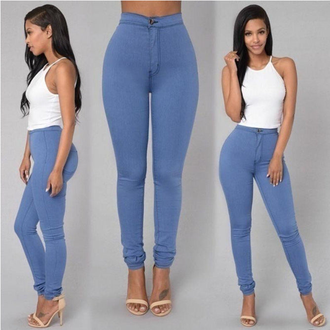 Lässige Hosen für Frauen hohe Taille Stretch Slim Hose Skinny Candy Farbe Jeans