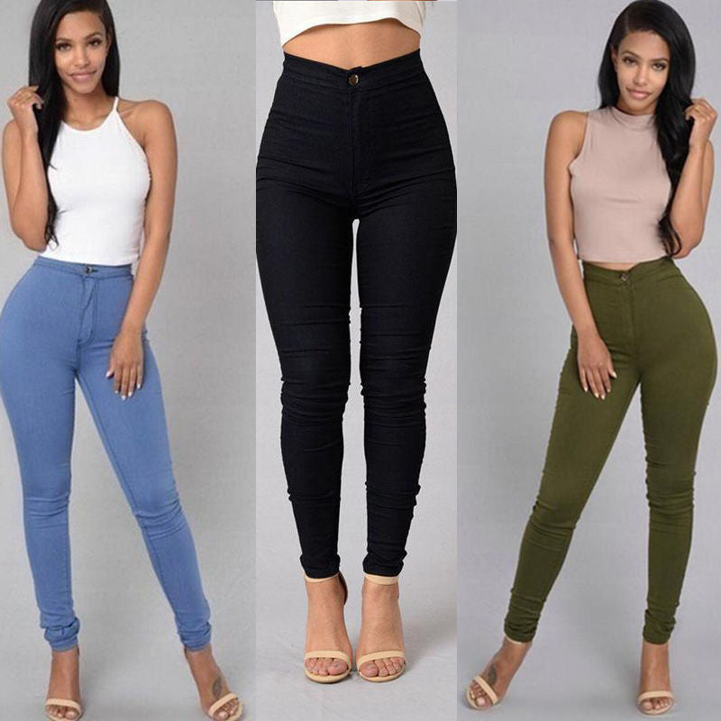 Lässige Hosen für Frauen hohe Taille Stretch Slim Hose Skinny Candy Farbe Jeans