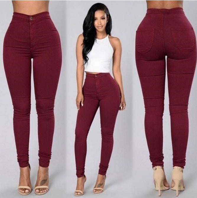 Lässige Hosen für Frauen hohe Taille Stretch Slim Hose Skinny Candy Farbe Jeans