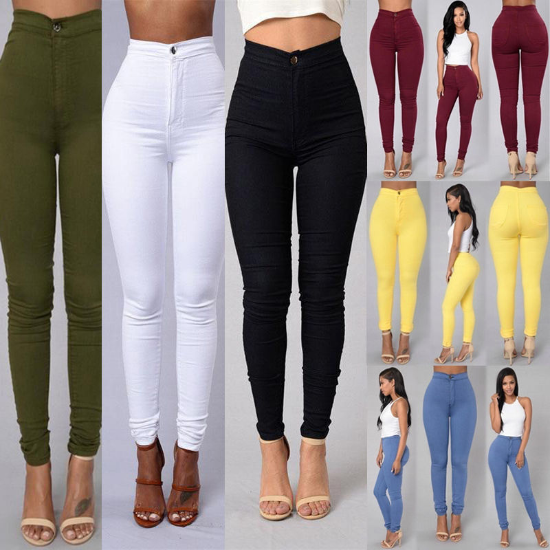 Lässige Hosen für Frauen hohe Taille Stretch Slim Hose Skinny Candy Farbe Jeans