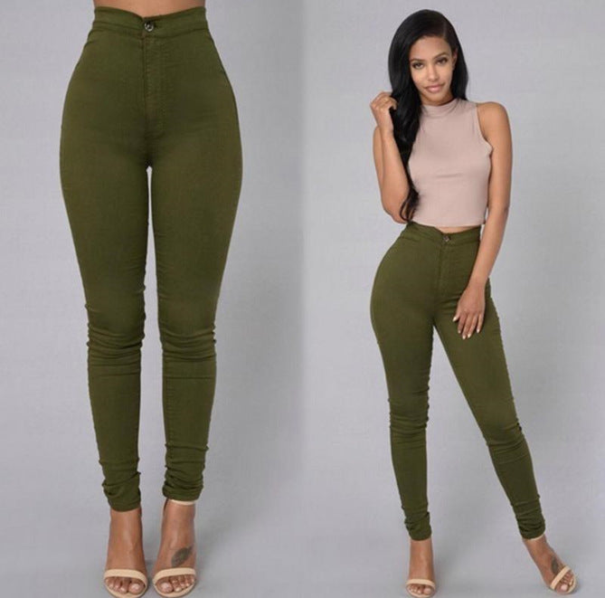Lässige Hosen für Frauen hohe Taille Stretch Slim Hose Skinny Candy Farbe Jeans