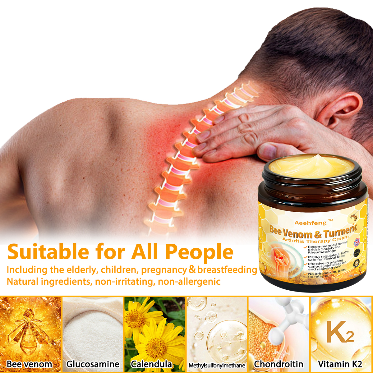 ✨Aeehfeng™ Bee Venom&Turmeric Arthritis Therapy Cream—Specializing in orthopedic conditions and joint pain